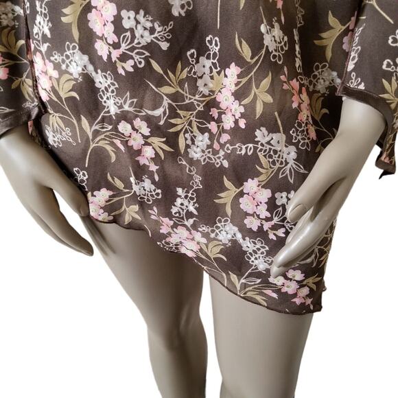 Vtg Dress-U-II By Sharon Blouse Womens 3X Plus Brown Pink Floral Asymmetrical - Picture 8 of 16